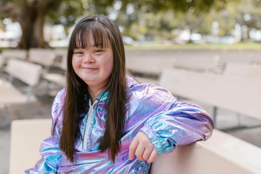 Smiling girl with Down syndrome